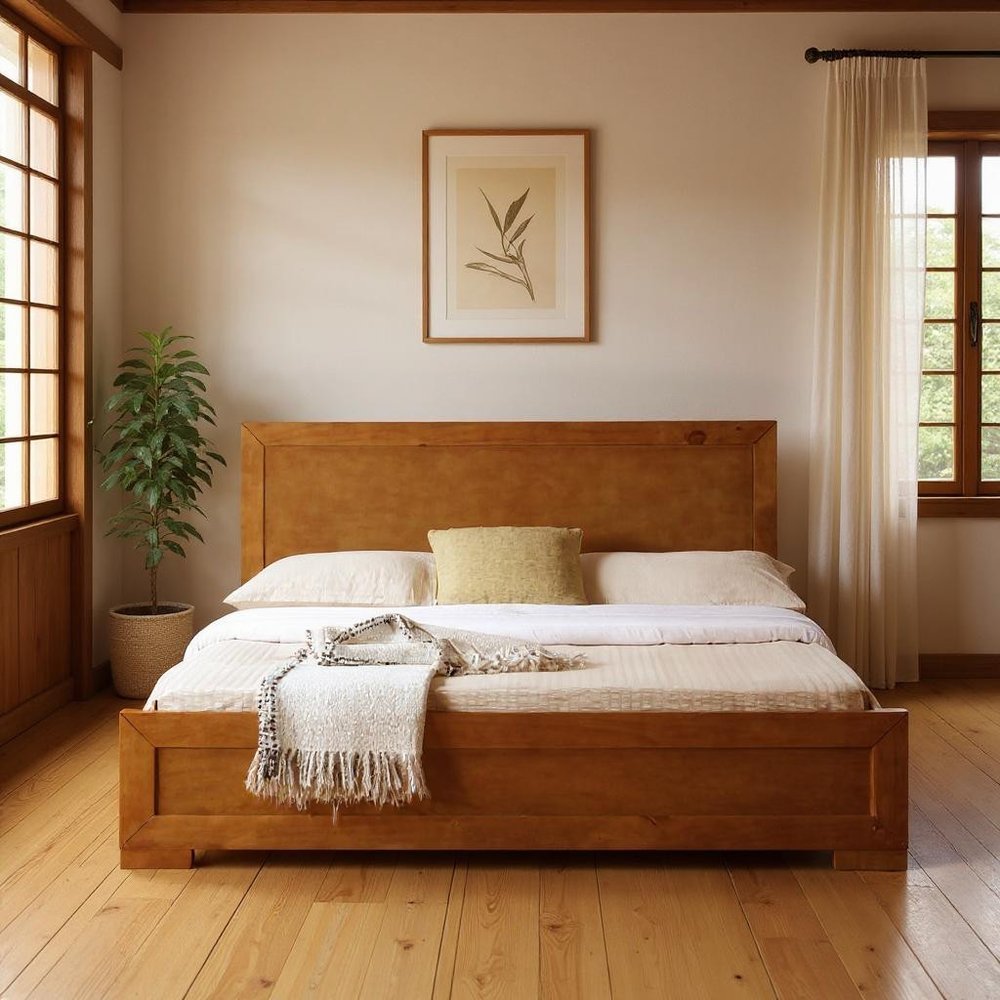 Brown Wood King Bed Frame
