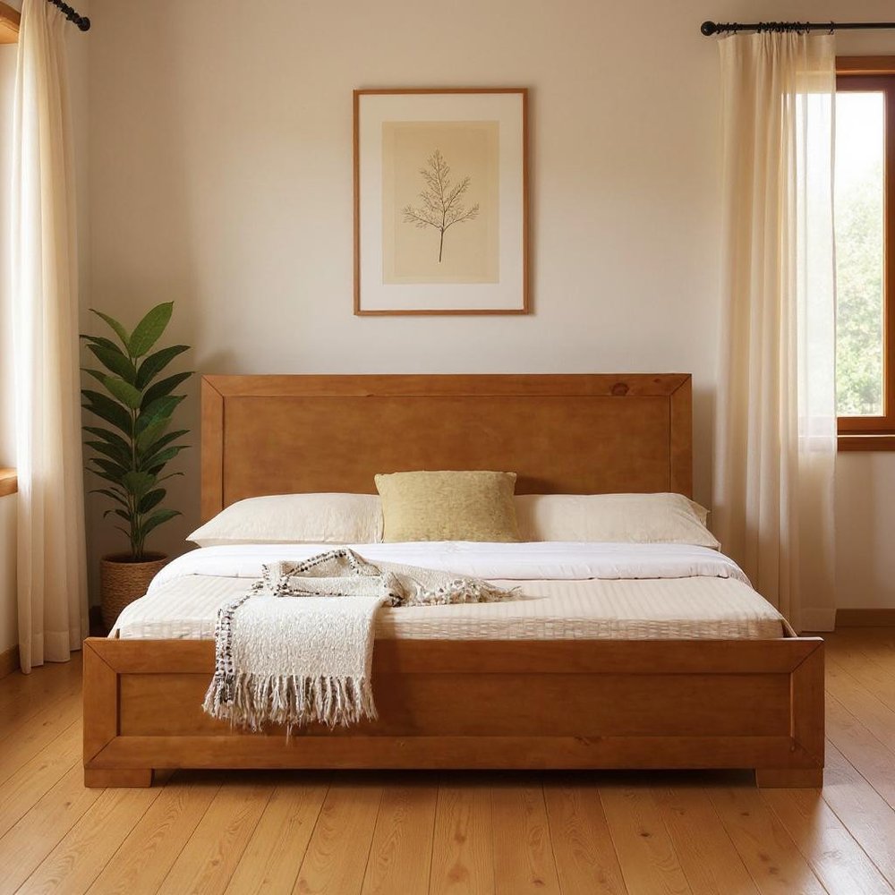 Brown Wood King Bed Frame
