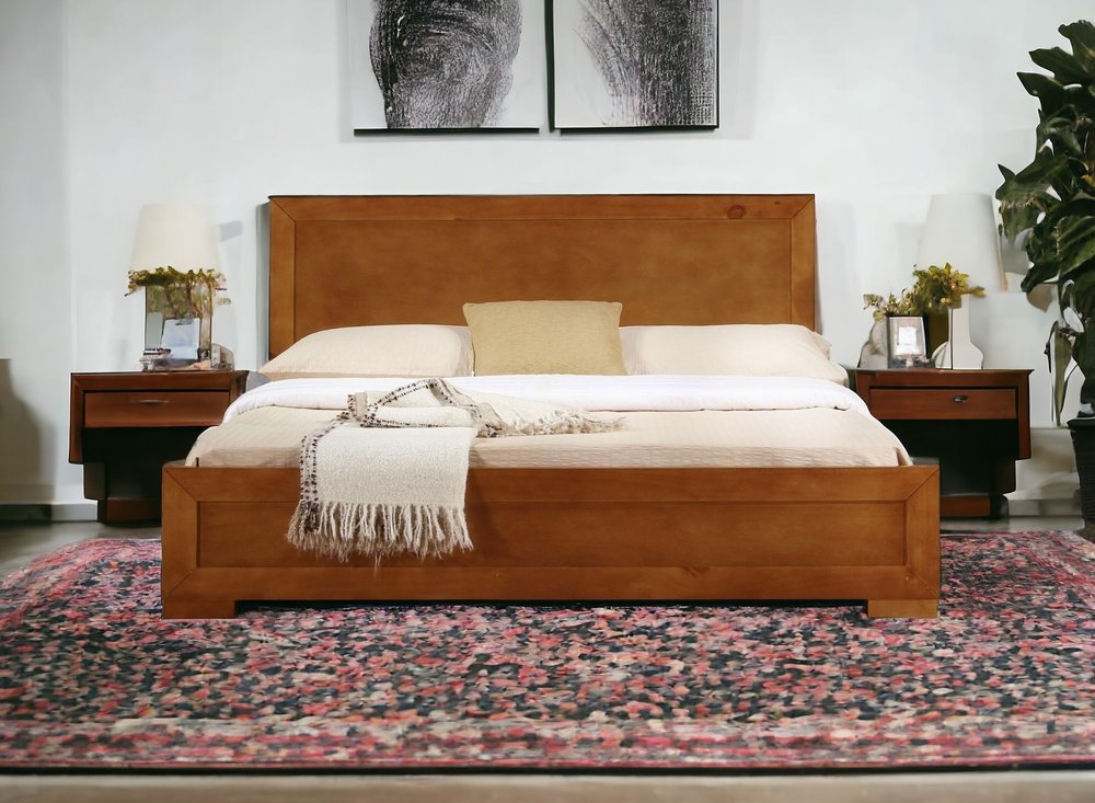 Brown Wood King Bed Frame