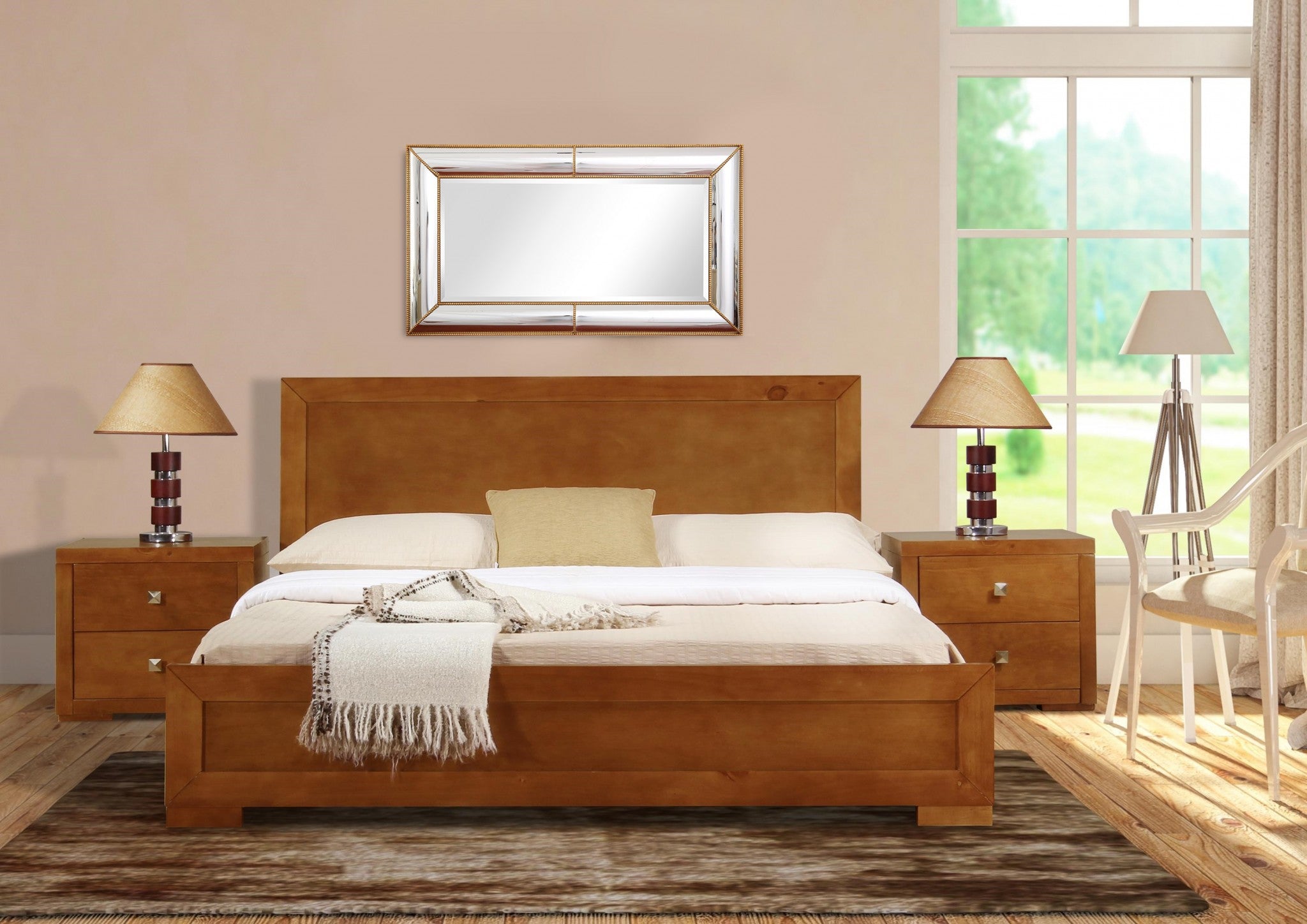 Walnut Wood Queen Platform Bed