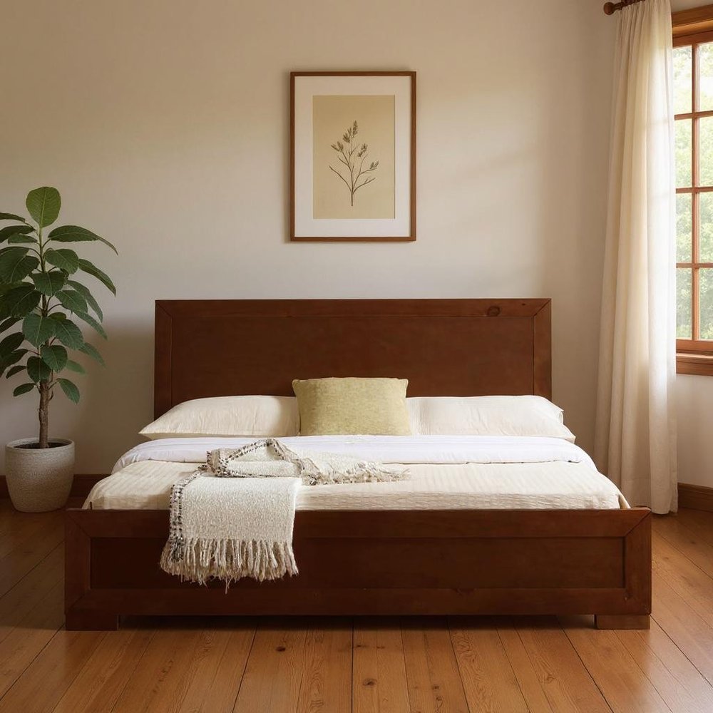 Brown Wood King Bed Frame