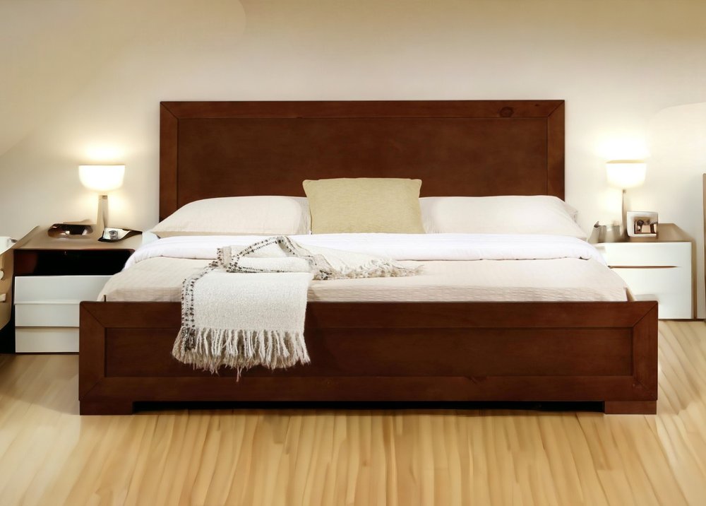 Brown Wood King Bed Frame