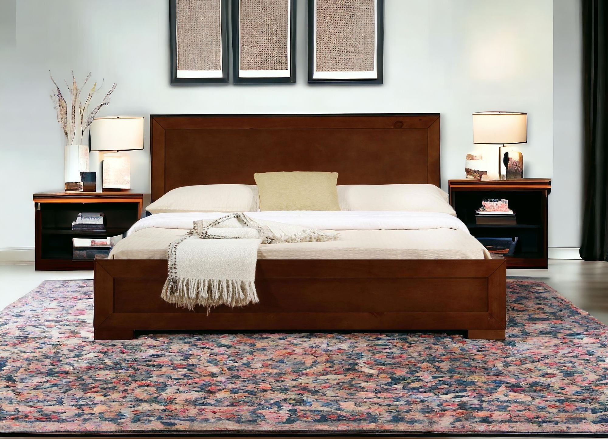 Walnut Wood Queen Platform Bed