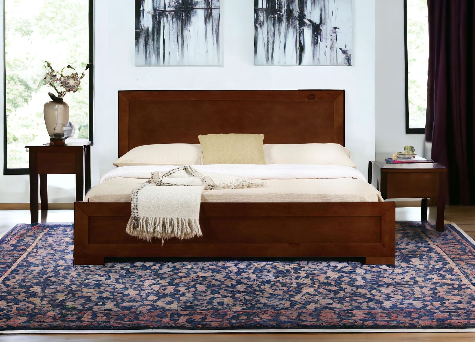 White Solid and Manufactured Wood Queen Bed Frame