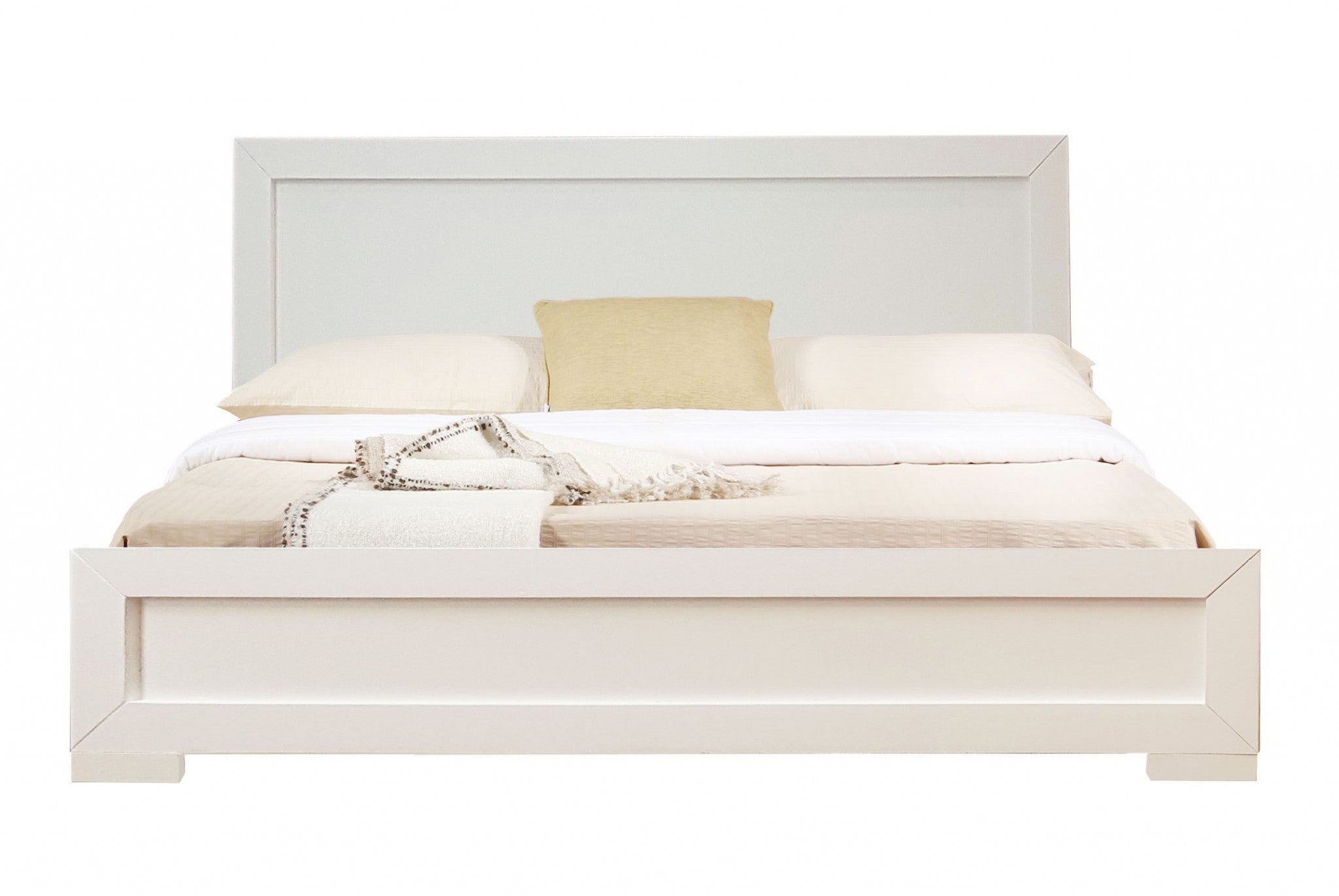 White Solid and Manufactured Wood Queen Bed Frame