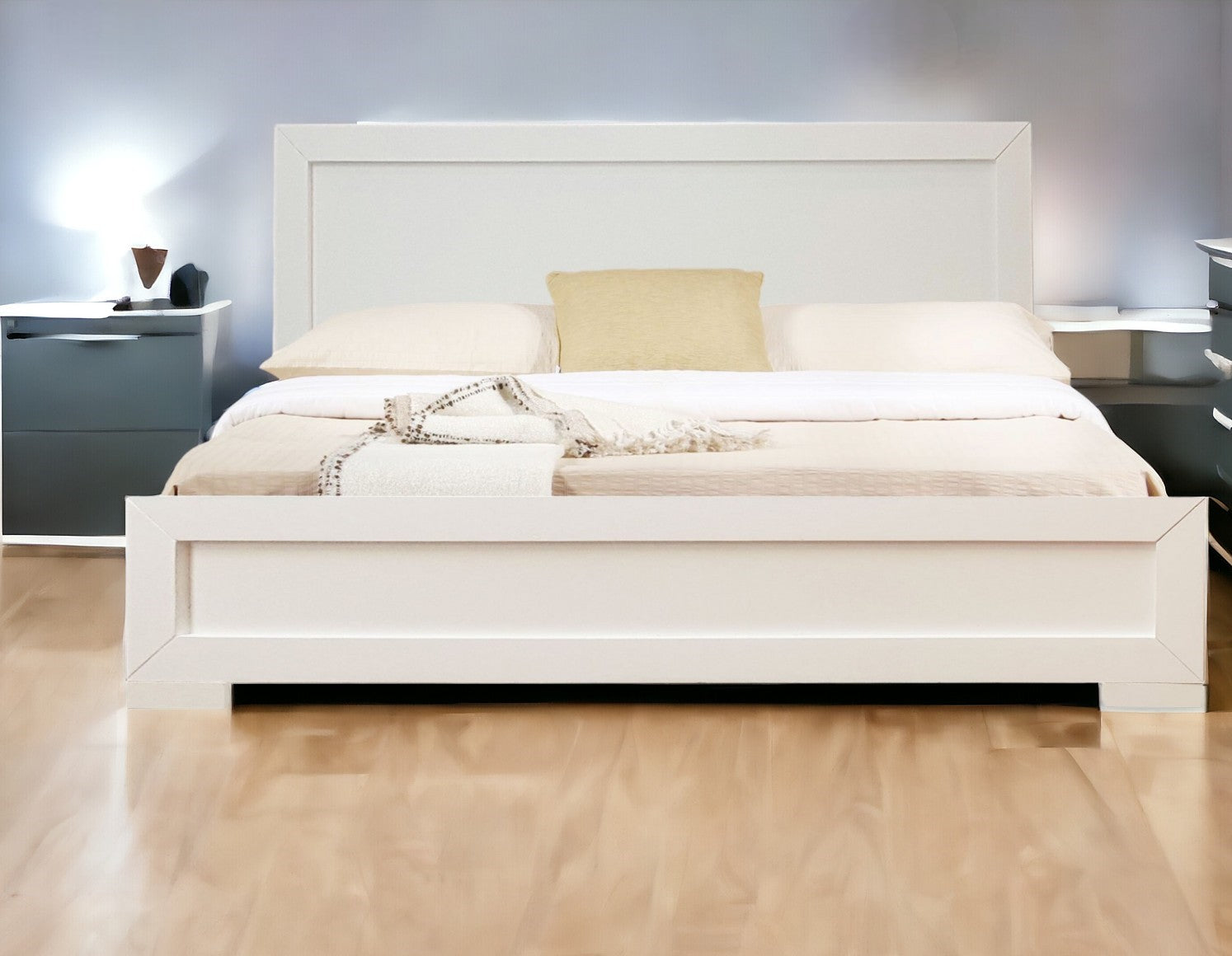 White Solid and Manufactured Wood Queen Bed Frame