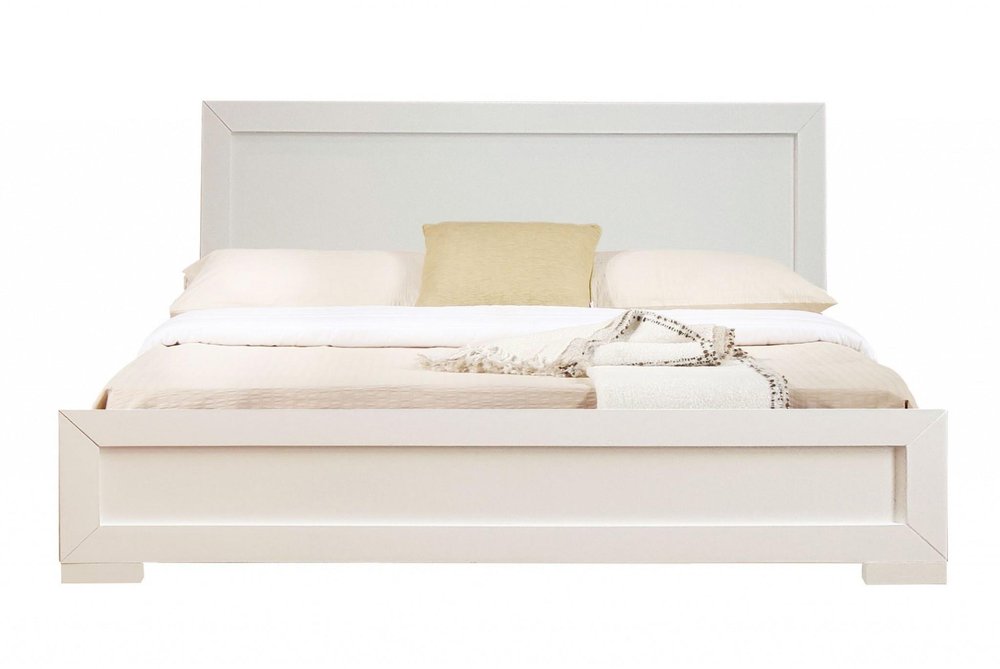 White Solid and Manufactured Wood Queen Bed Frame