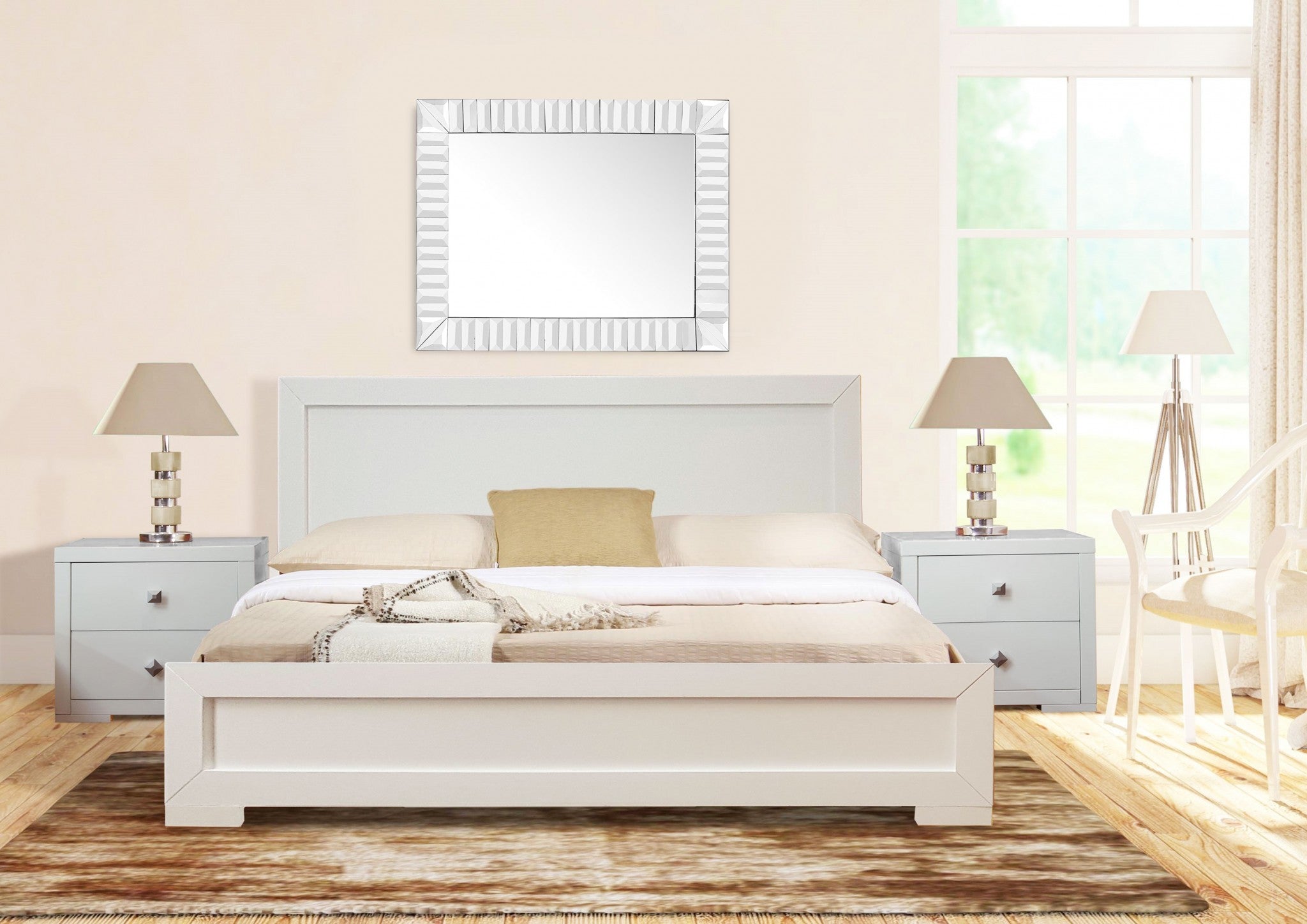 White Solid and Manufactured Wood Queen Bed Frame