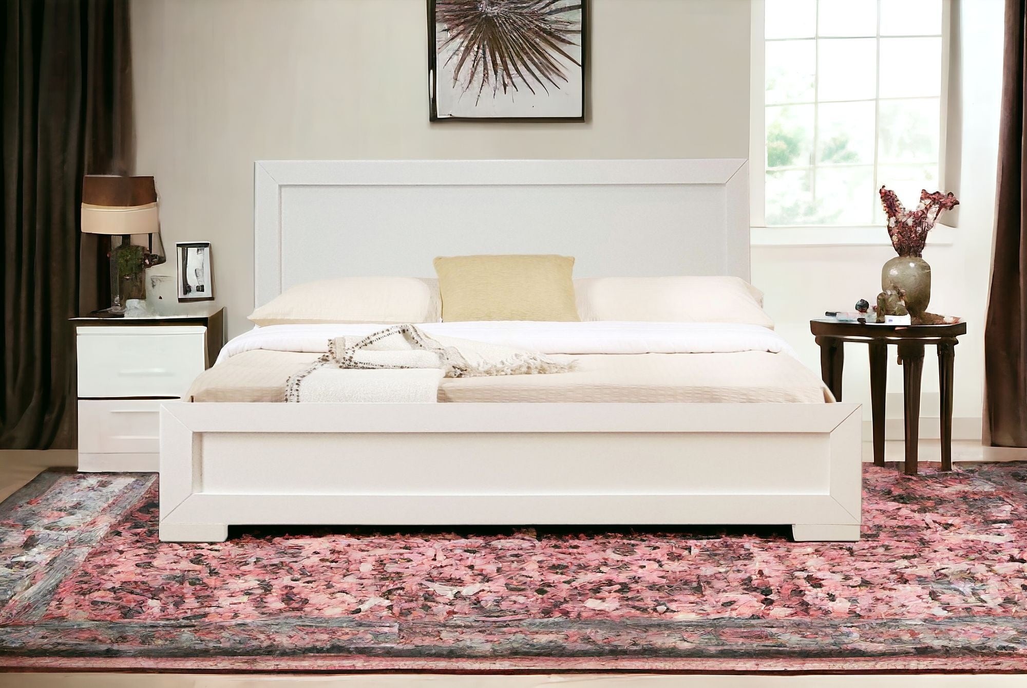 White Solid and Manufactured Wood Queen Bed Frame