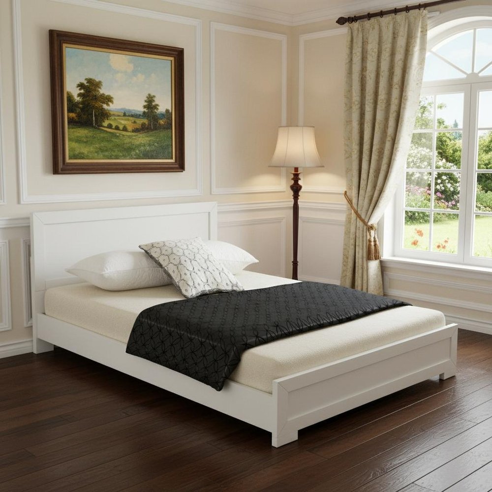 White Solid and Manufactured Wood Queen Bed Frame