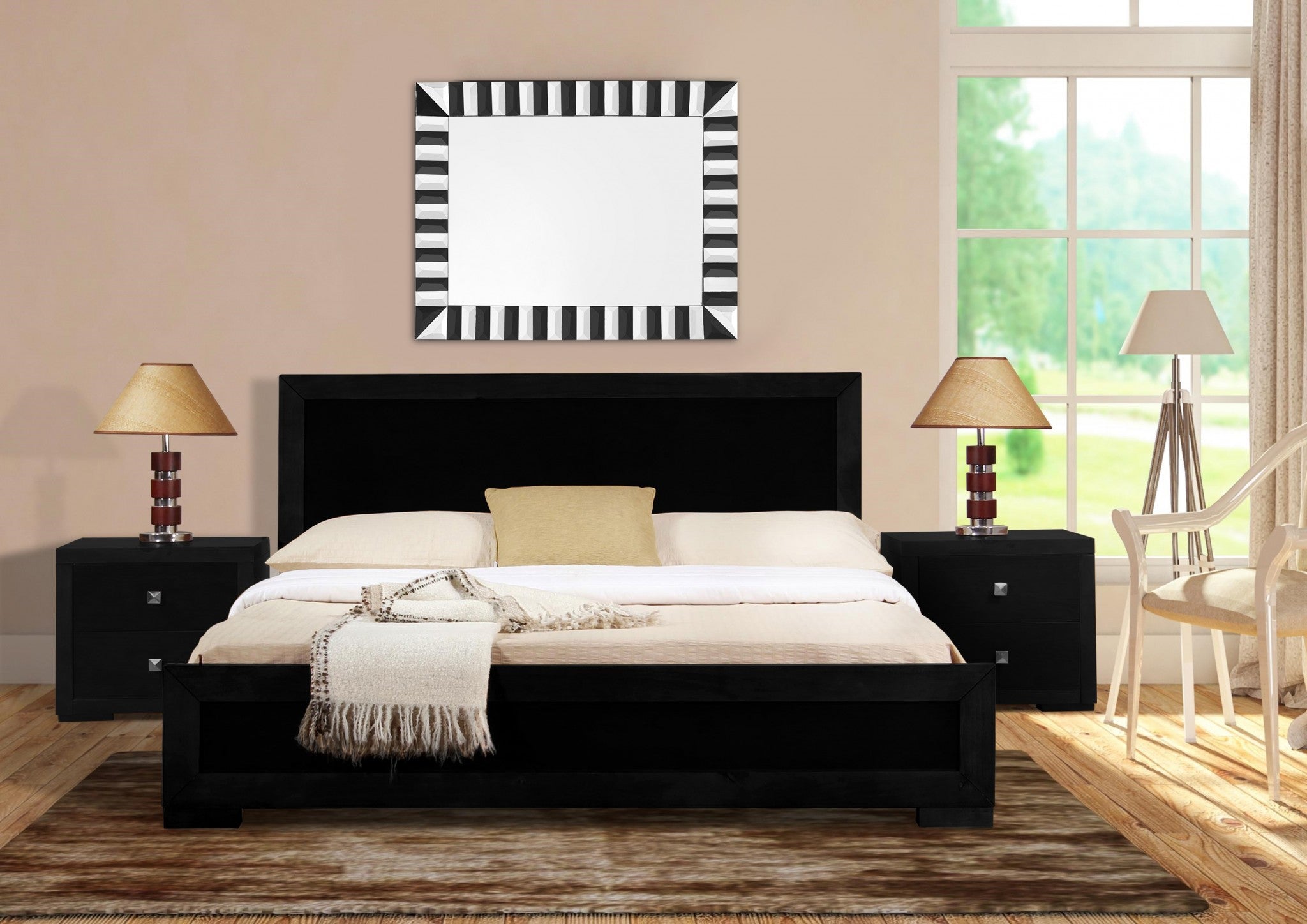 White Solid and Manufactured Wood Queen Bed Frame