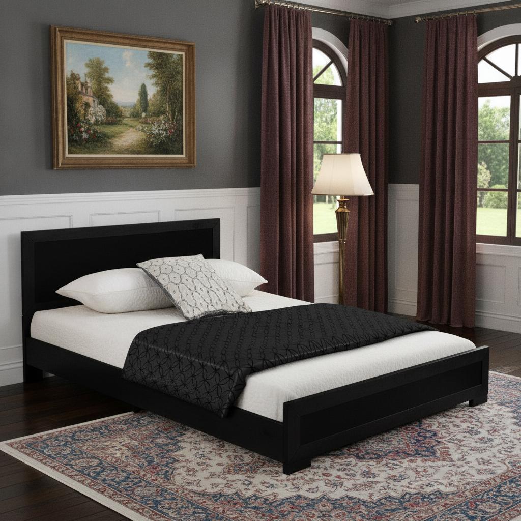 Black Solid and Manufactured Wood King Bed Frame