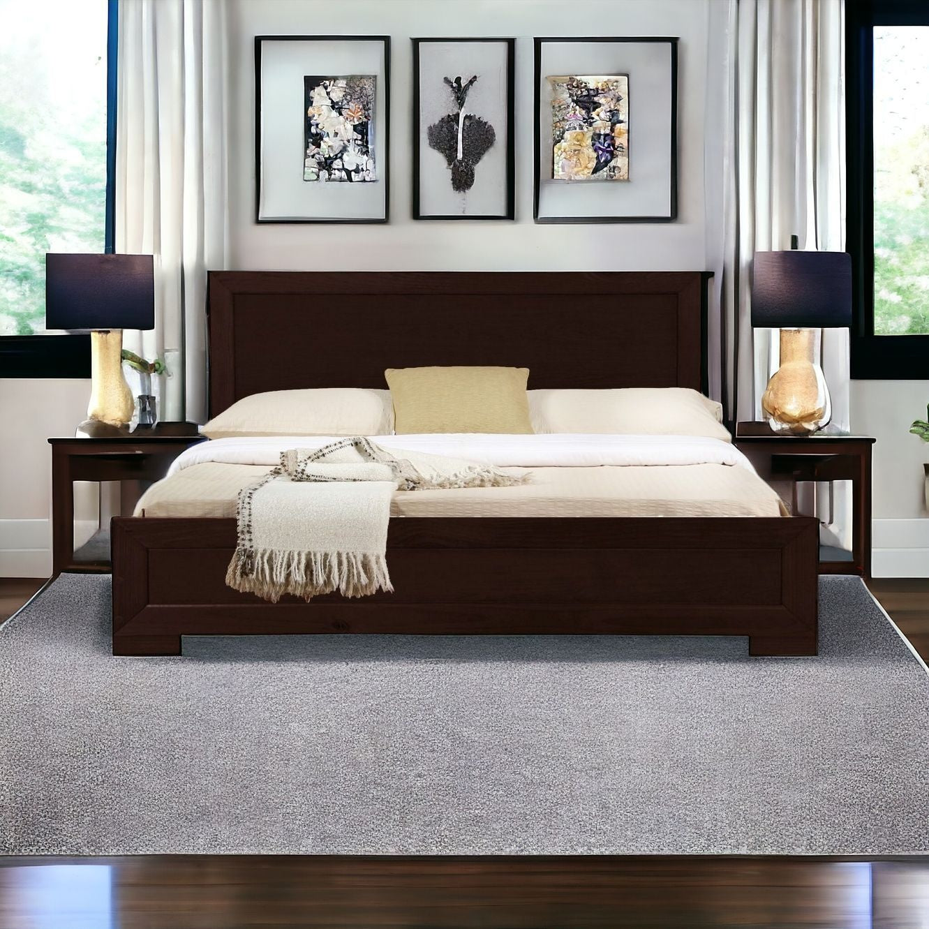 White Solid and Manufactured Wood Queen Bed Frame