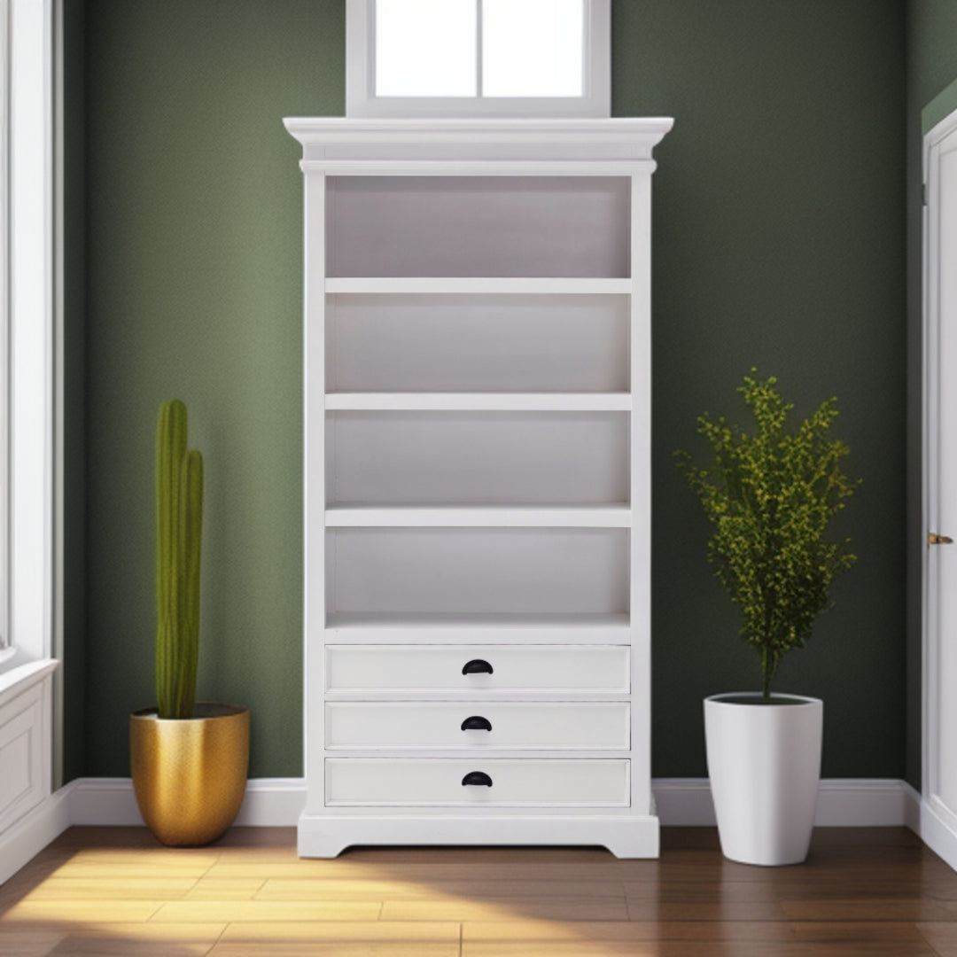 75" White Solid Wood Four Tier Bookcase