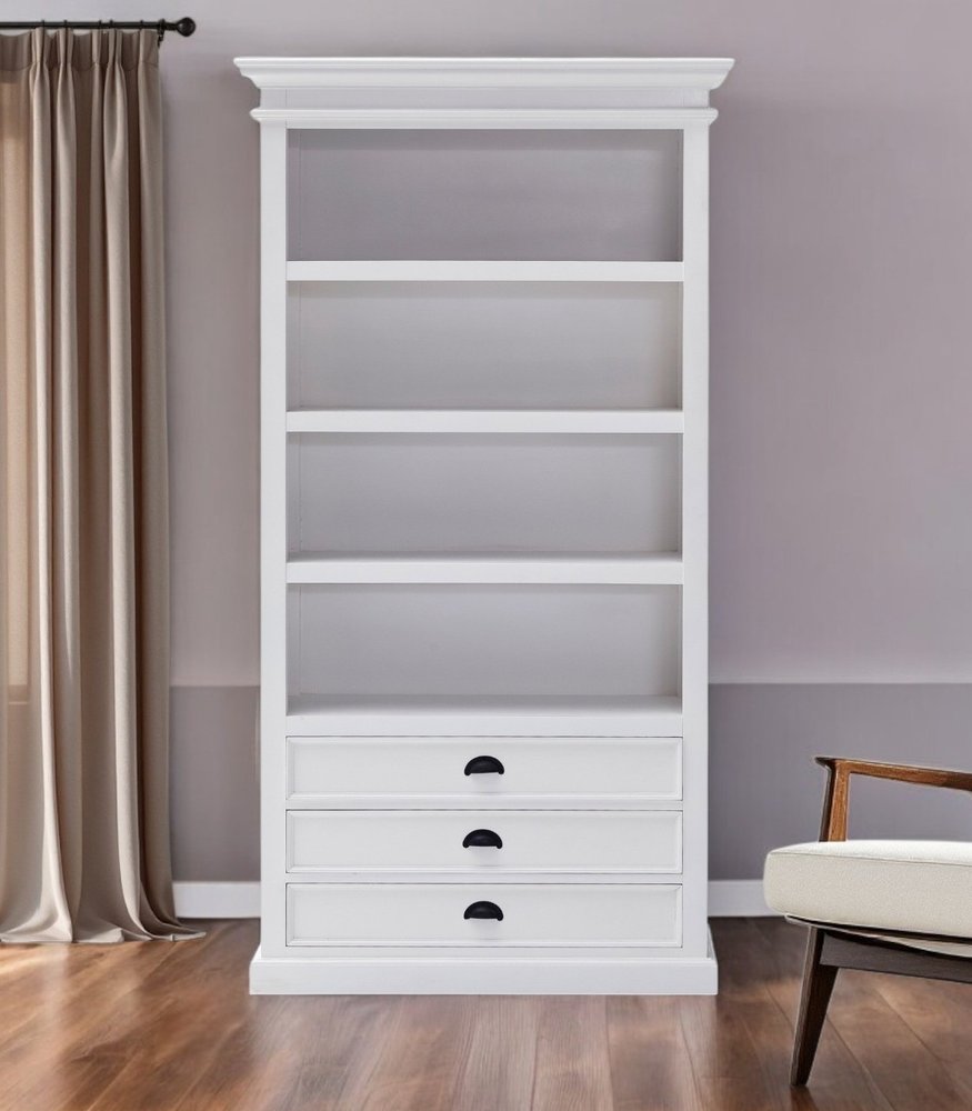75" White Solid Wood Four Tier Bookcase