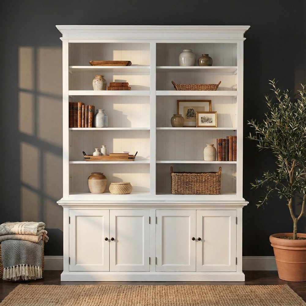 87" White Solid Wood Adjustable Four Tier Bookcase