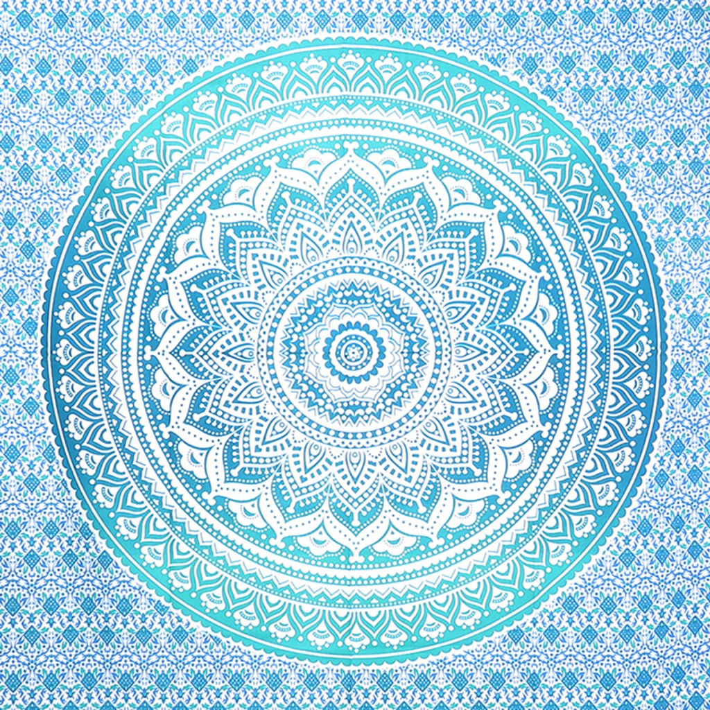 80" X 56" Blue And White Mandala Cotton Hanging Tapestry