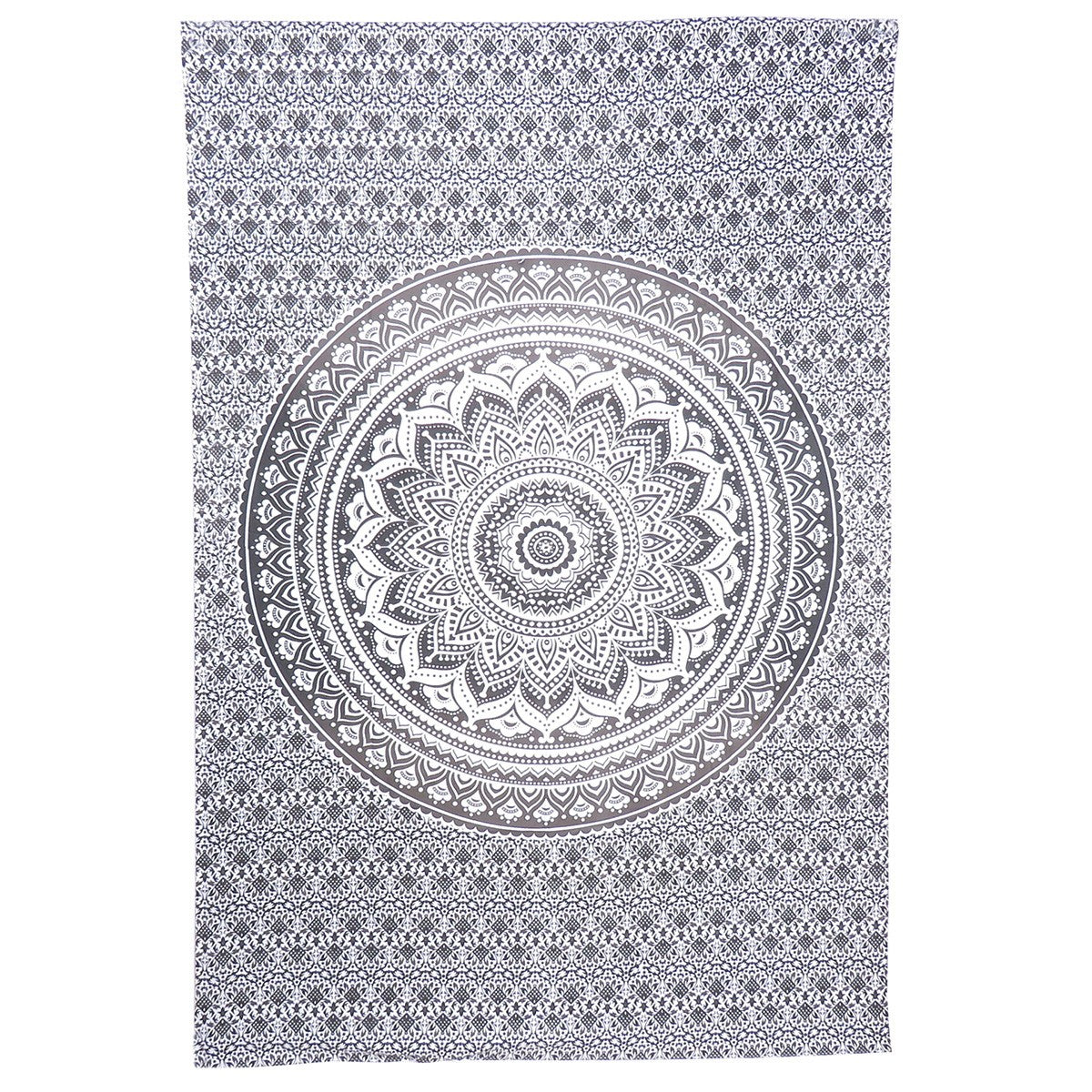 80" X 56" Gray And White Mandala Cotton Hanging Tapestry