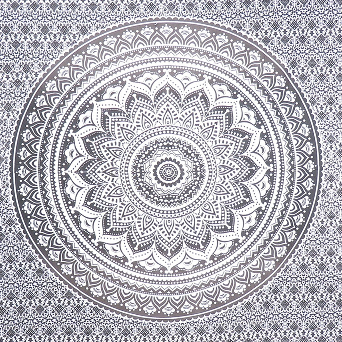 80" X 56" Gray And White Mandala Cotton Hanging Tapestry