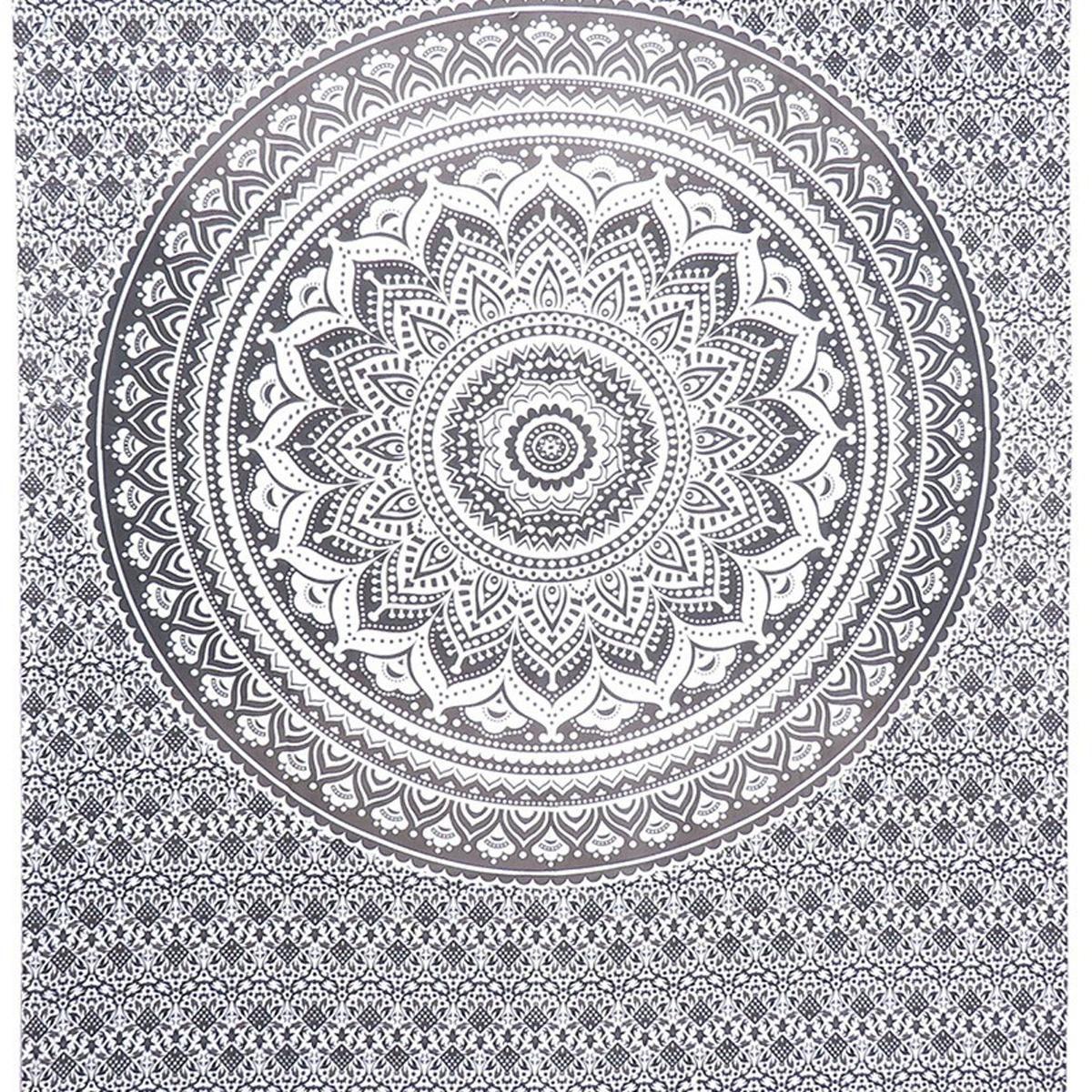 80" X 56" Gray And White Mandala Cotton Hanging Tapestry