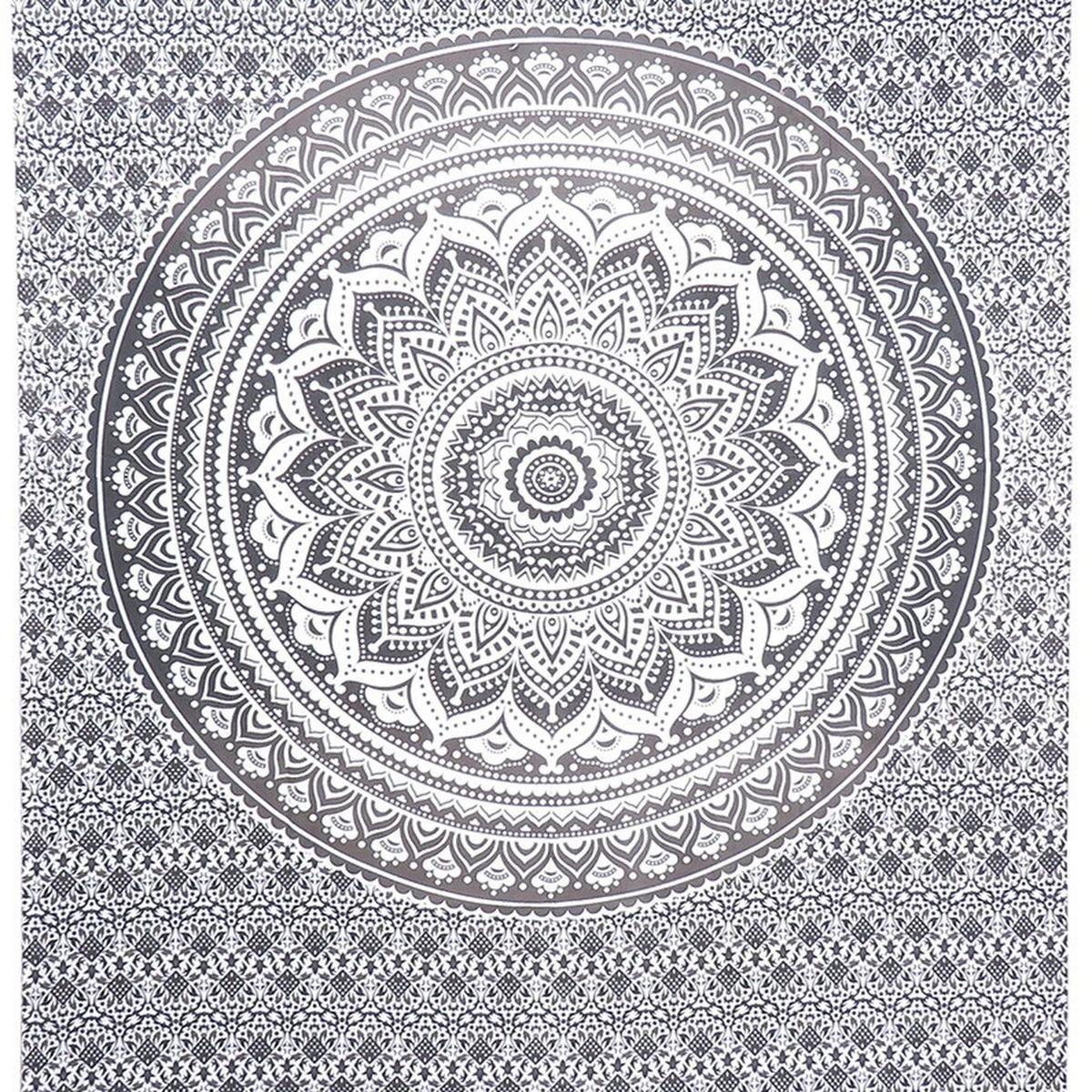 80" X 56" Gray And White Mandala Cotton Hanging Tapestry