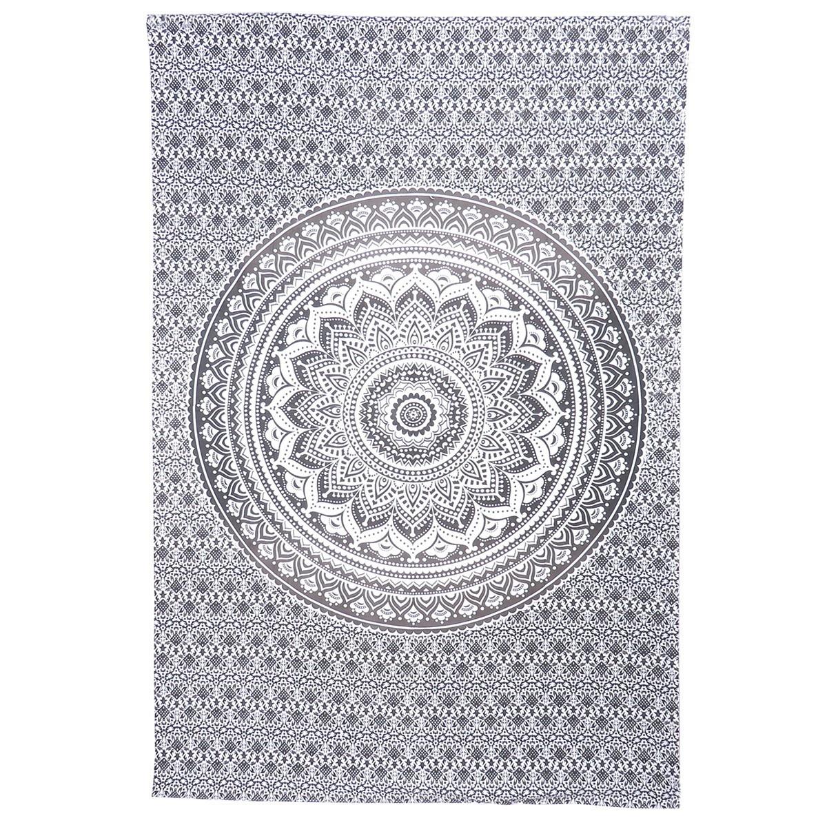 80" X 56" Gray And White Mandala Cotton Hanging Tapestry