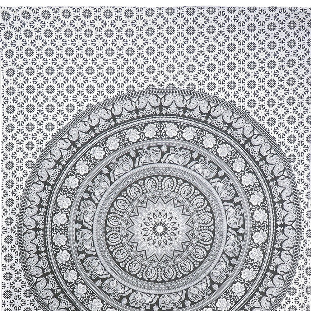 80" X 56" Black And White Mandala Cotton Hanging Tapestry