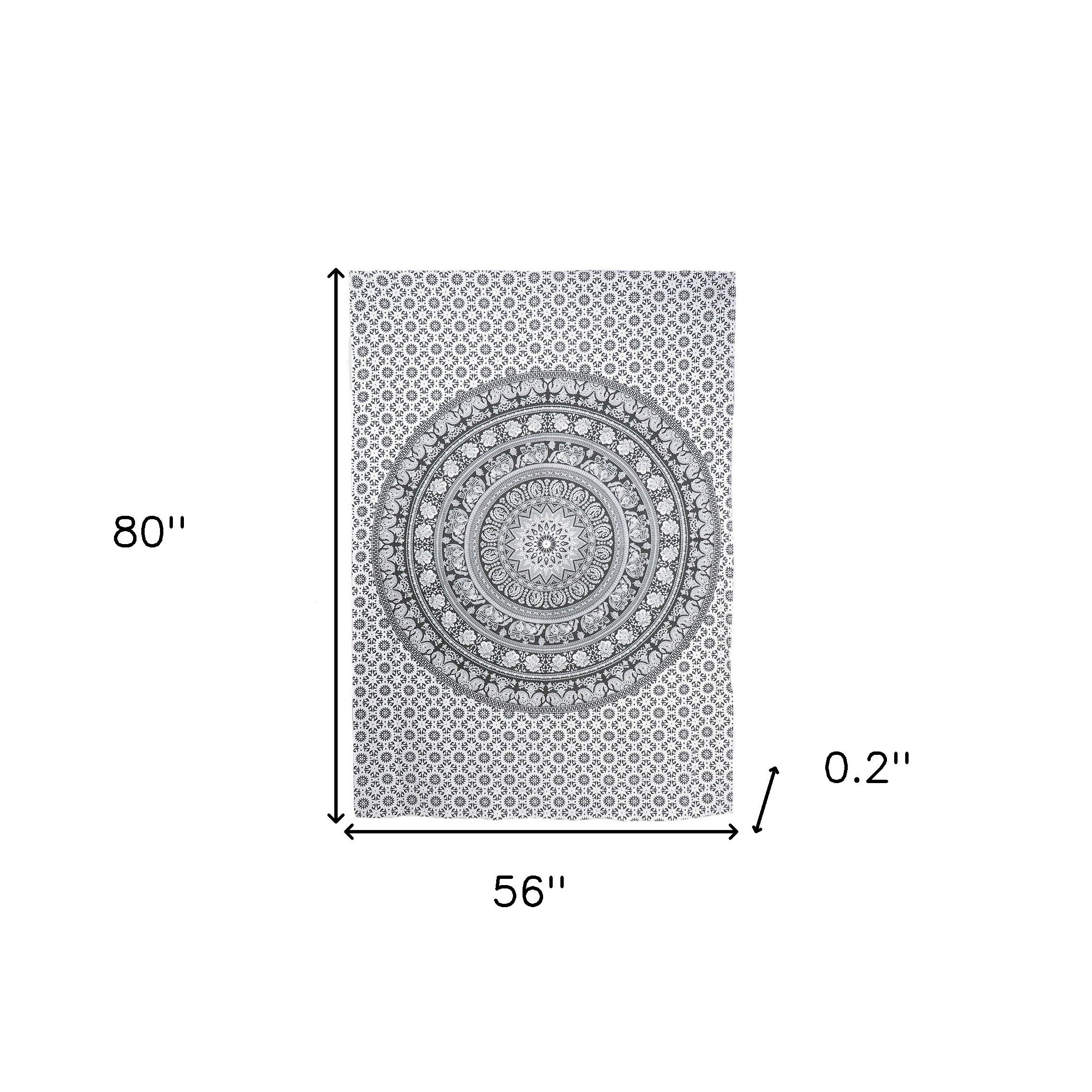 80" X 56" Black And White Mandala Cotton Hanging Tapestry