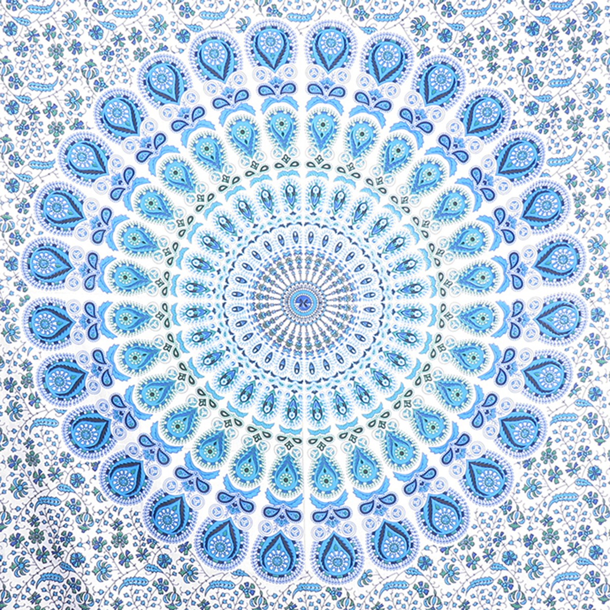 80" X 56" Blue And White Mandala Cotton Hanging Tapestry