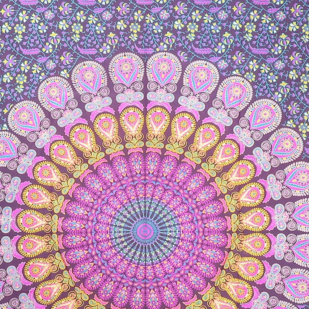 80" X 56" Purple Pink And Yellow Mandala Cotton Hanging Tapestry