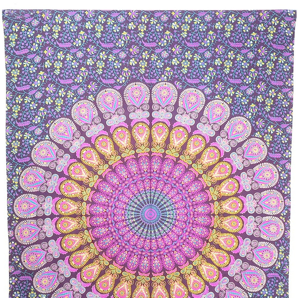 80" X 56" Purple Pink And Yellow Mandala Cotton Hanging Tapestry