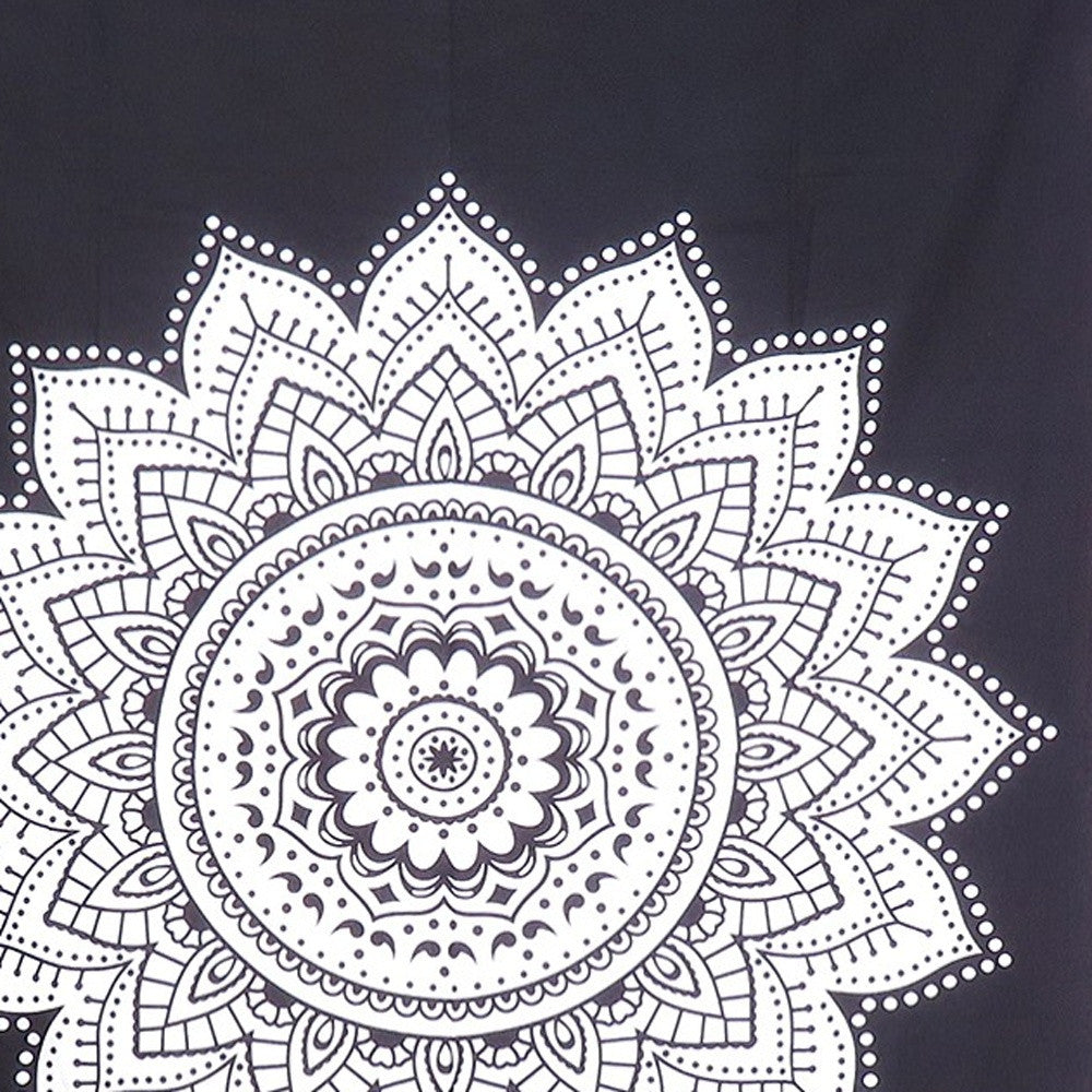 80" X 56" Black And White Mandala Cotton Hanging Tapestry