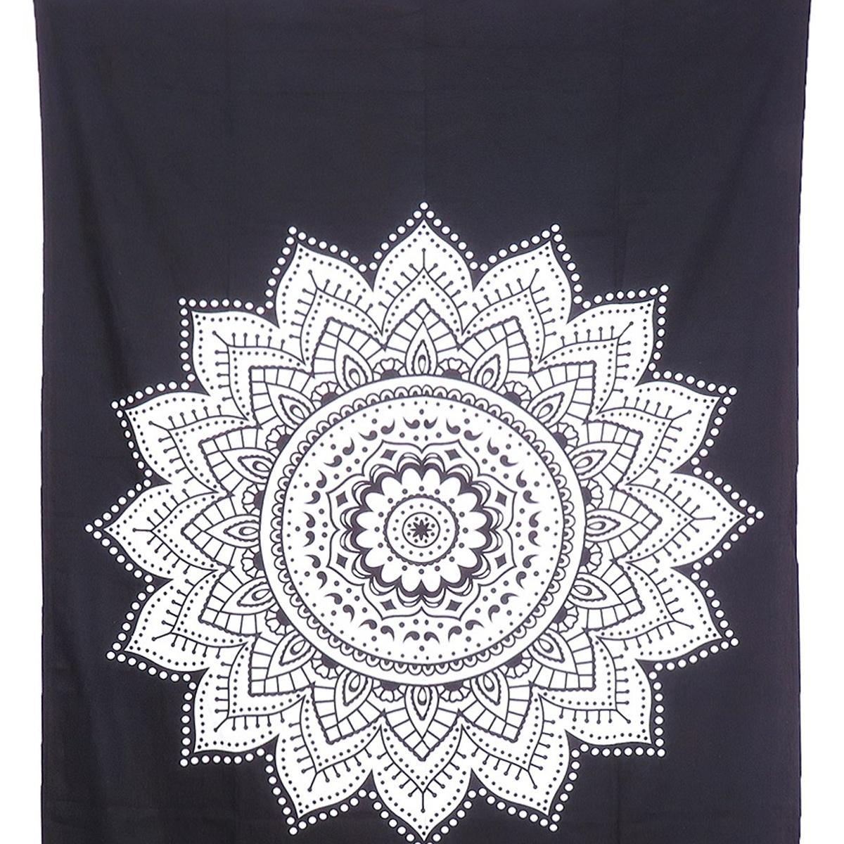 80" X 56" Black And White Mandala Cotton Hanging Tapestry