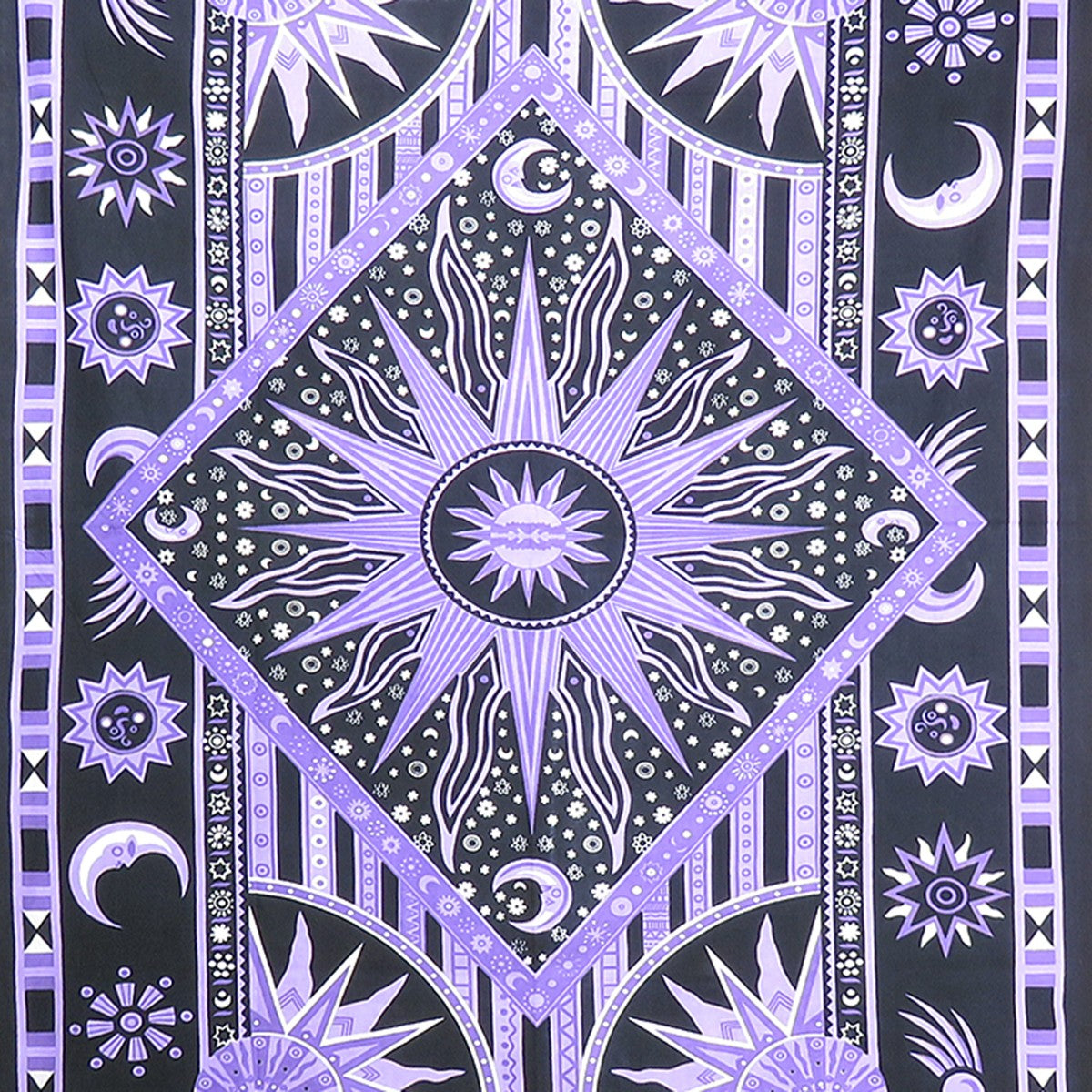 80" X 56" Purple Black And White Mandala Cotton Hanging Tapestry