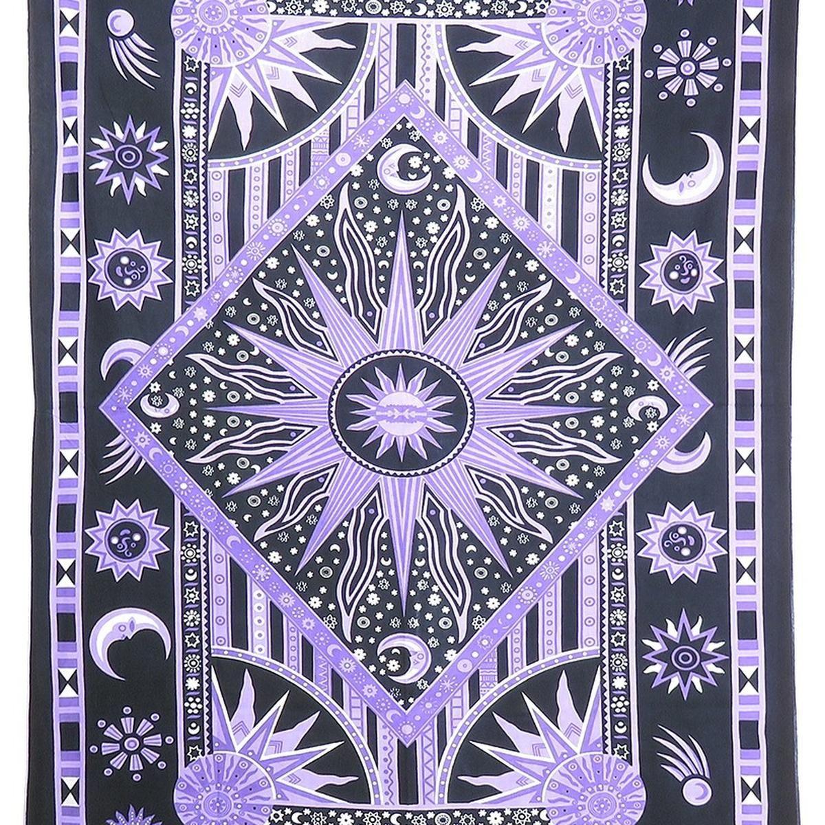 80" X 56" Purple Black And White Mandala Cotton Hanging Tapestry