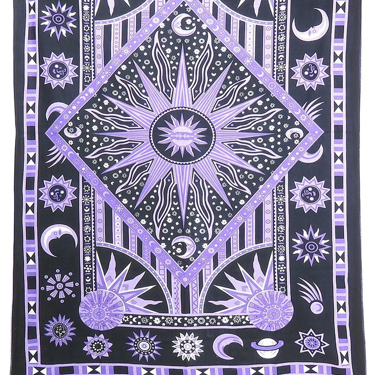 80" X 56" Purple Black And White Mandala Cotton Hanging Tapestry
