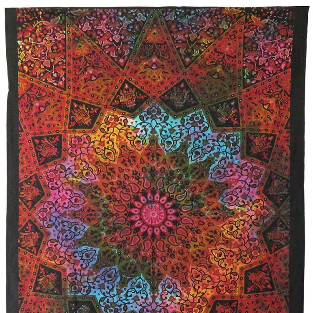 Black And Red Floral Cotton Twin Flat Sheet