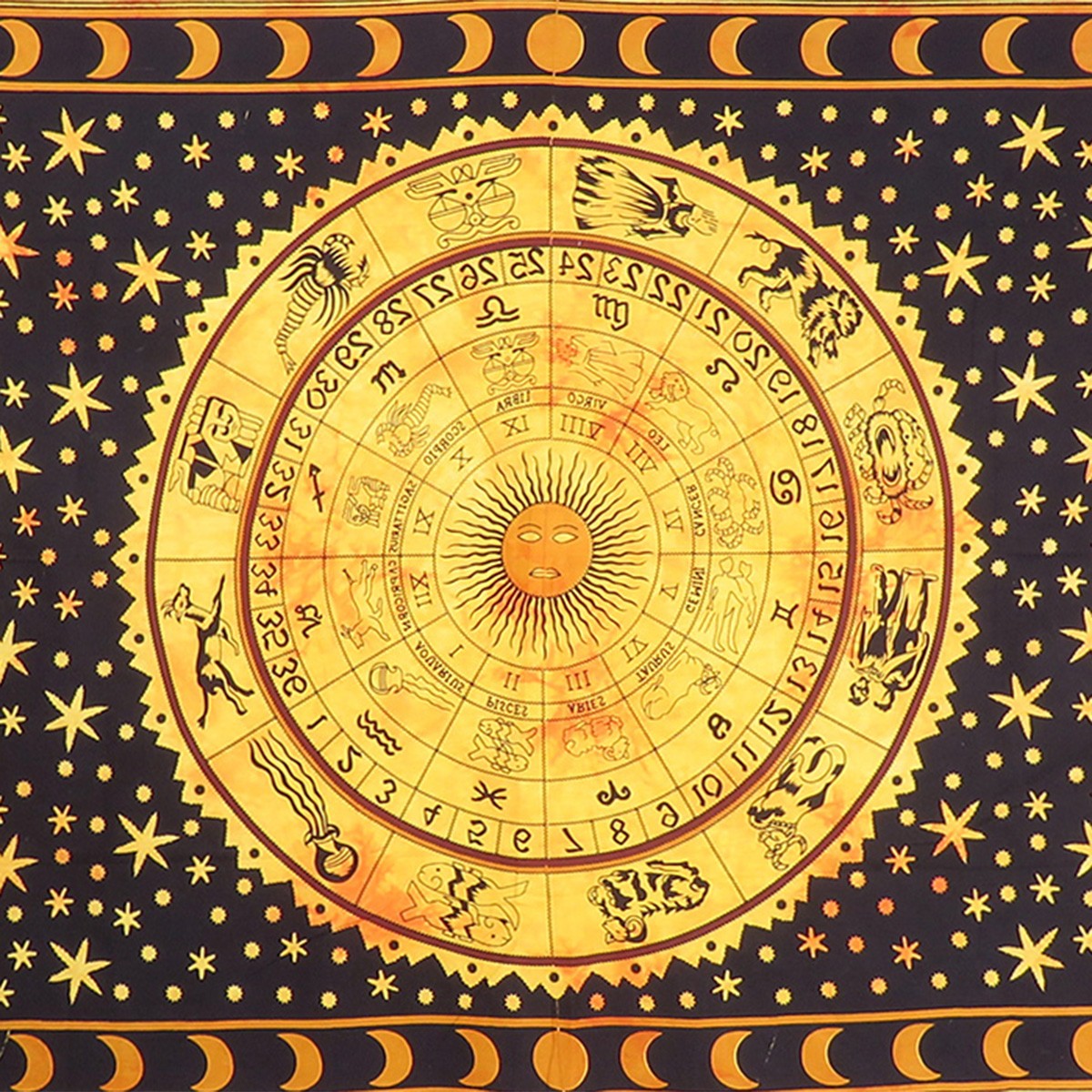 80" X 56" Black Red And Yellow Cotton Hanging Tapestry