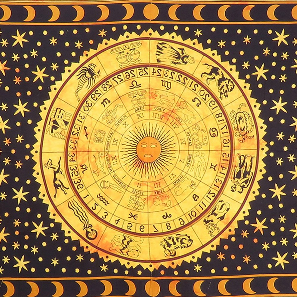 80" X 56" Black Red And Yellow Cotton Hanging Tapestry