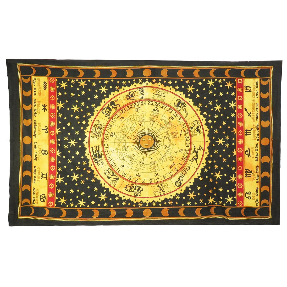 80" X 56" Black Red And Yellow Cotton Hanging Tapestry