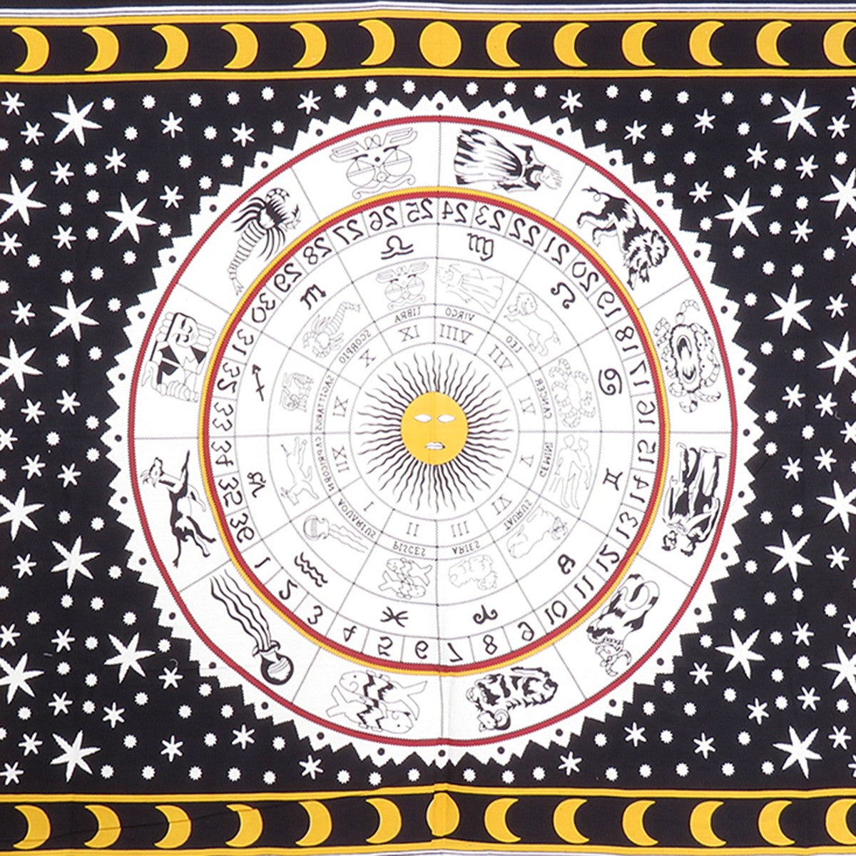 80" X 56" Black White And Yellow Cotton Hanging Tapestry