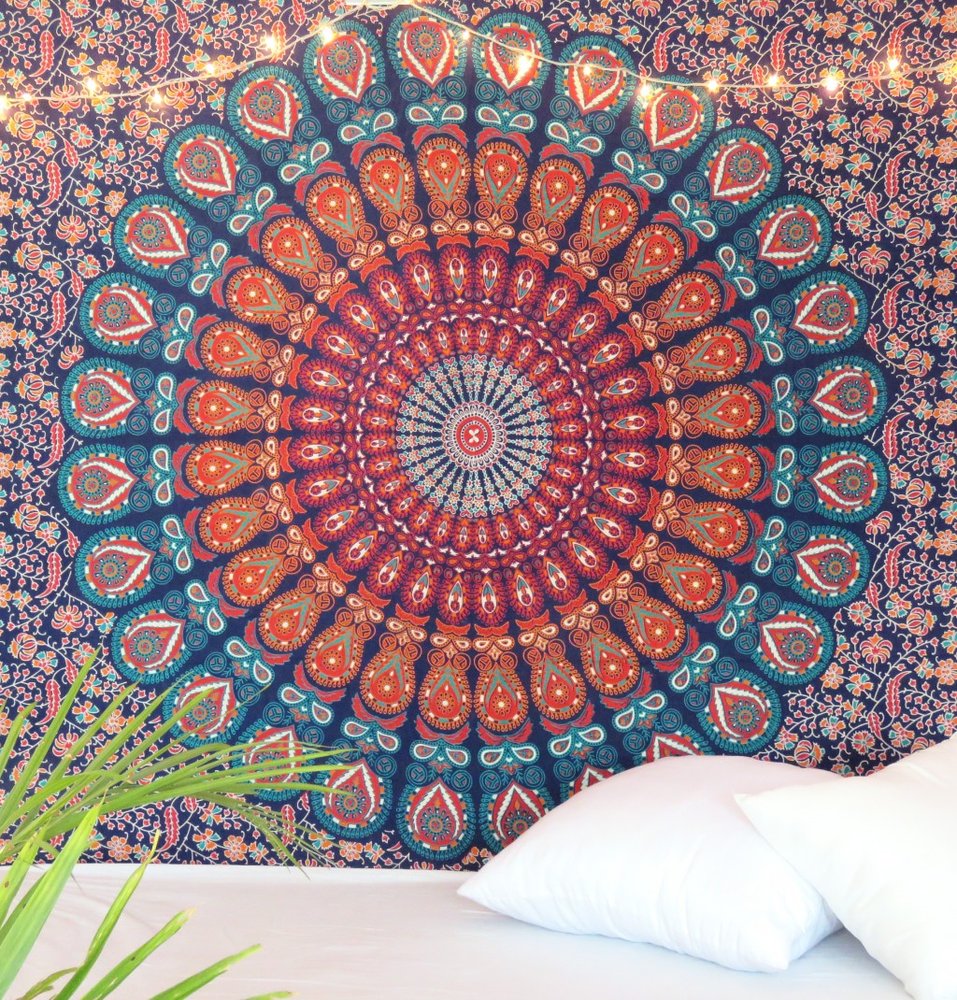 Blue And Orange Floral Cotton Twin Flat Sheet