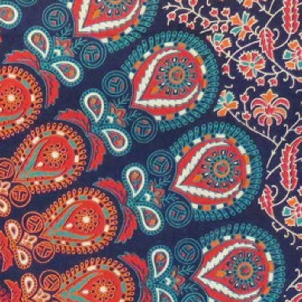 Blue And Orange Floral Cotton Twin Flat Sheet