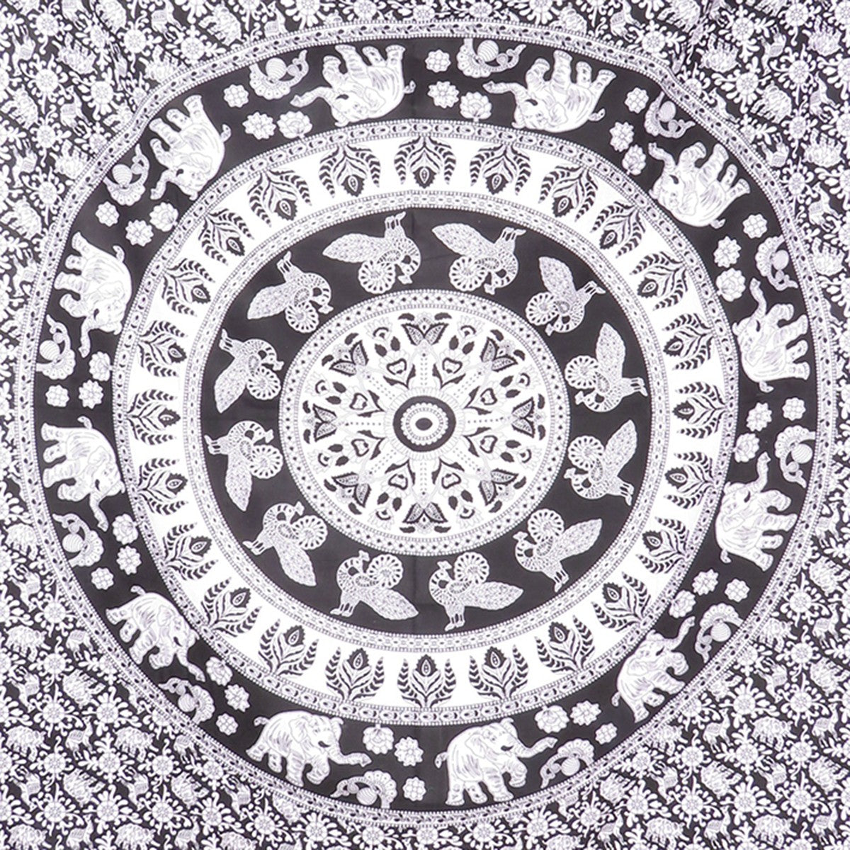 80" X 56" Black And White Mandala Cotton Hanging Tapestry