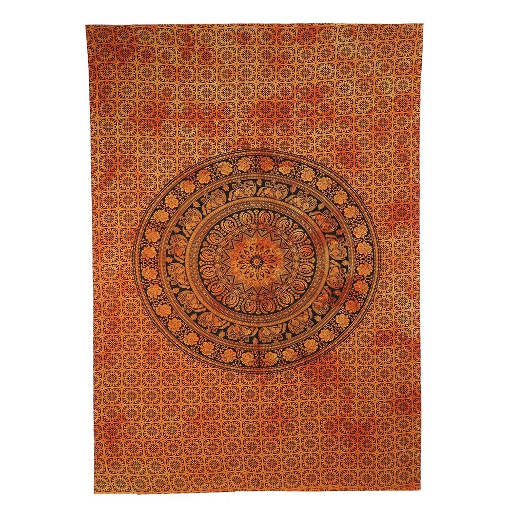 Orange And Black Floral Cotton Twin Flat Sheet
