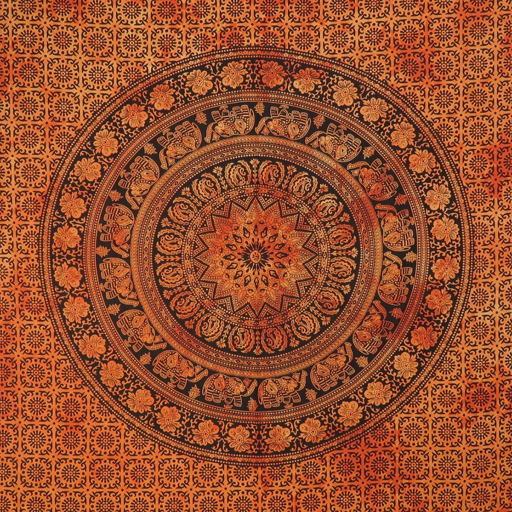 Orange And Black Floral Cotton Twin Flat Sheet