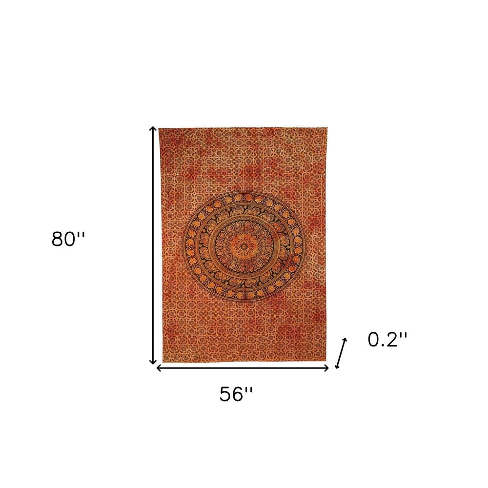 Orange And Black Floral Cotton Twin Flat Sheet