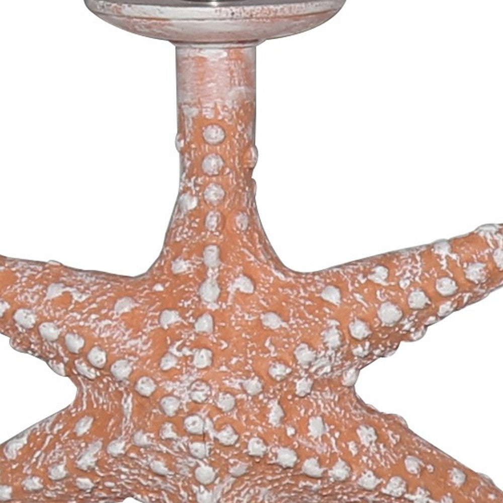 Set of Two Orange Coastal Starfish Table Lamps