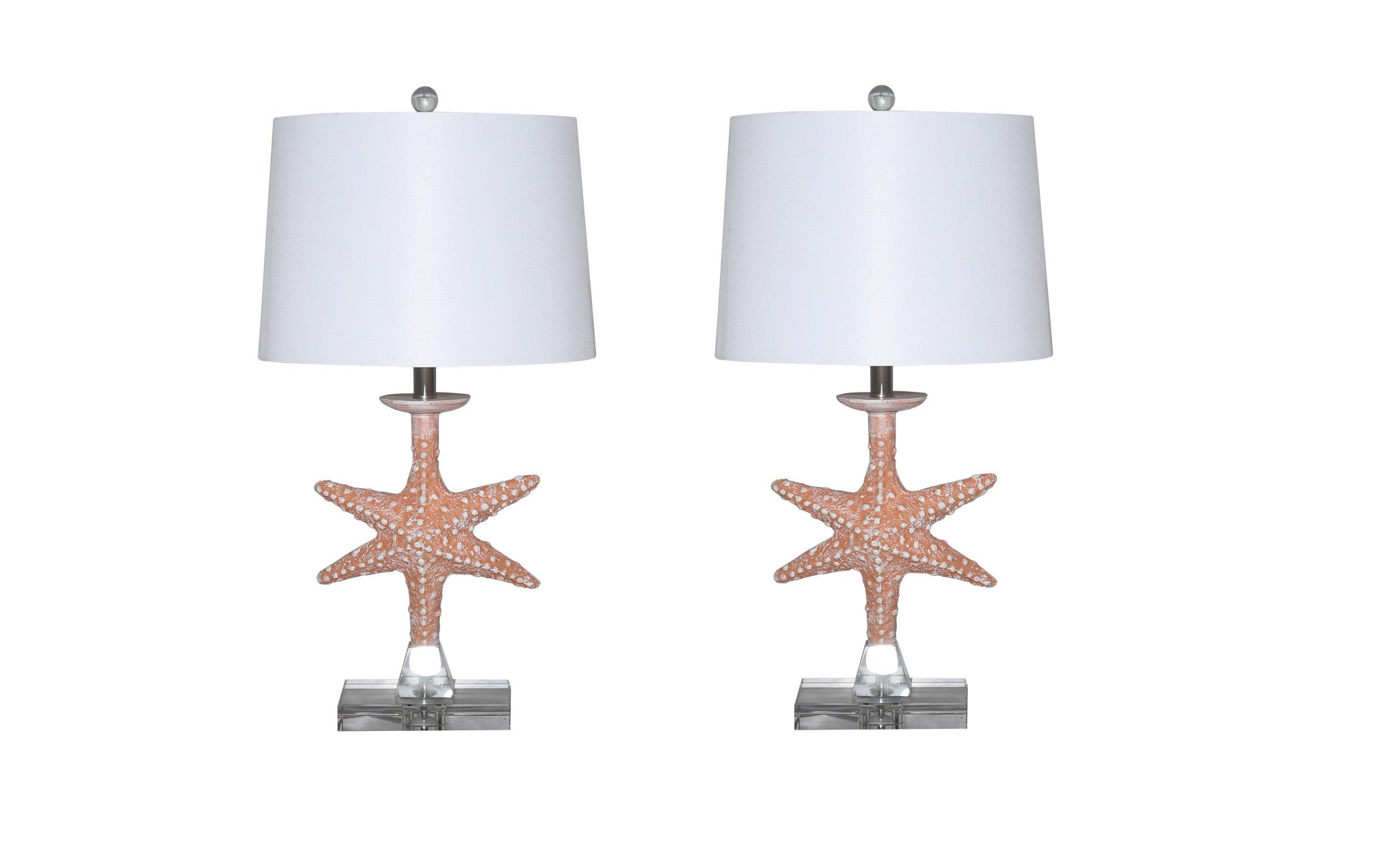 Set of Two Orange Coastal Starfish Table Lamps