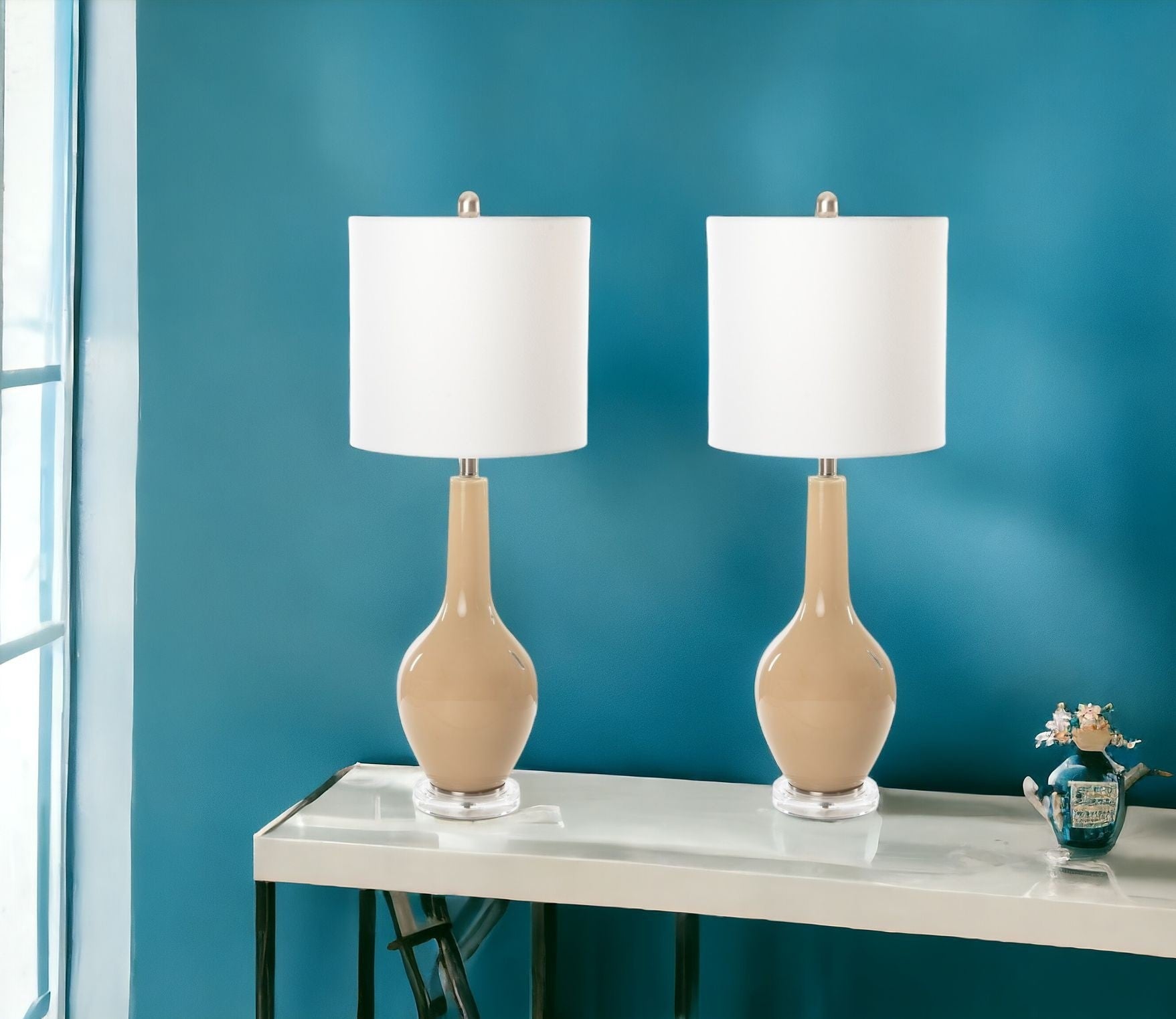 Set of 2 Beige Modern Acrylic Table Lamps